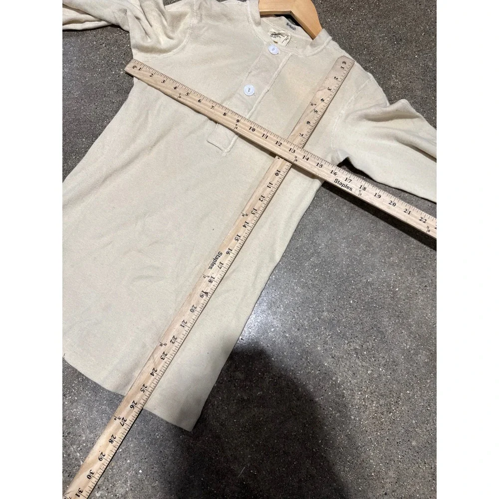 Vintage US Military Henley Undershirt Cream Cotton Wool Blend Small